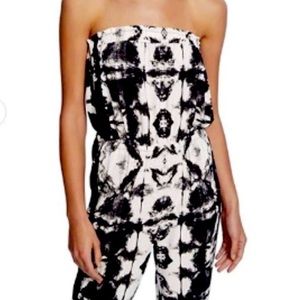 1. State Tie Dyed Knit Strapless Jumpsuit / One Piece Black and White XL